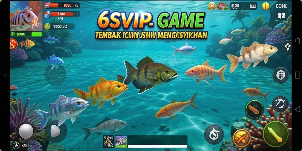 Screenshot gameplay 6SVIP yang menunjukkan aksi seru menembak ikan.