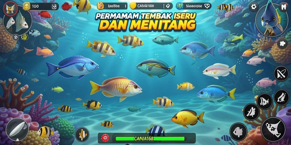 Tampilan gameplay seru menembak ikan di CANVA168.