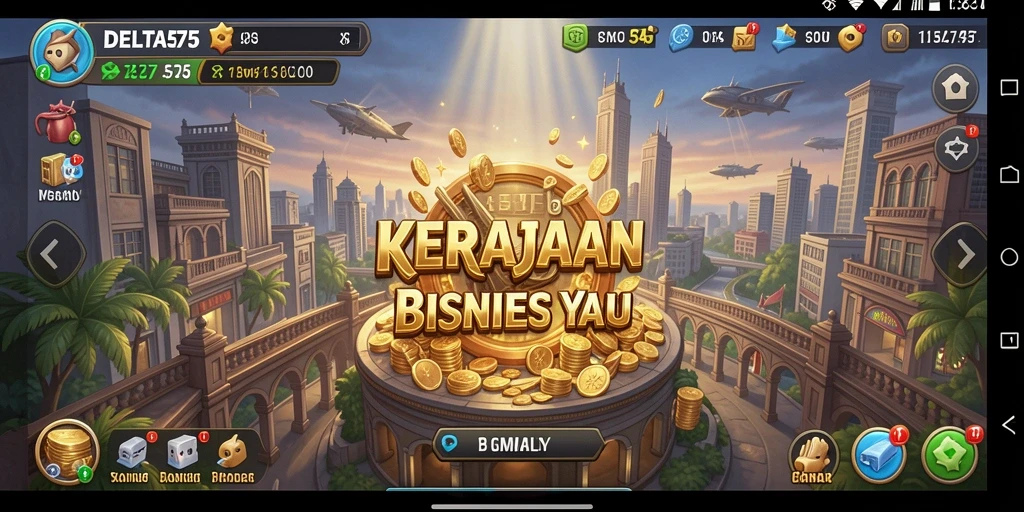 Tangkapan layar gameplay DELTA575 menunjukkan keseruan membangun kerajaan bisnis.