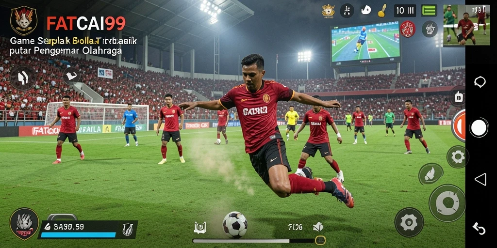 Gameplay intens di FATCAI99 menampilkan aksi sepak bola yang seru.