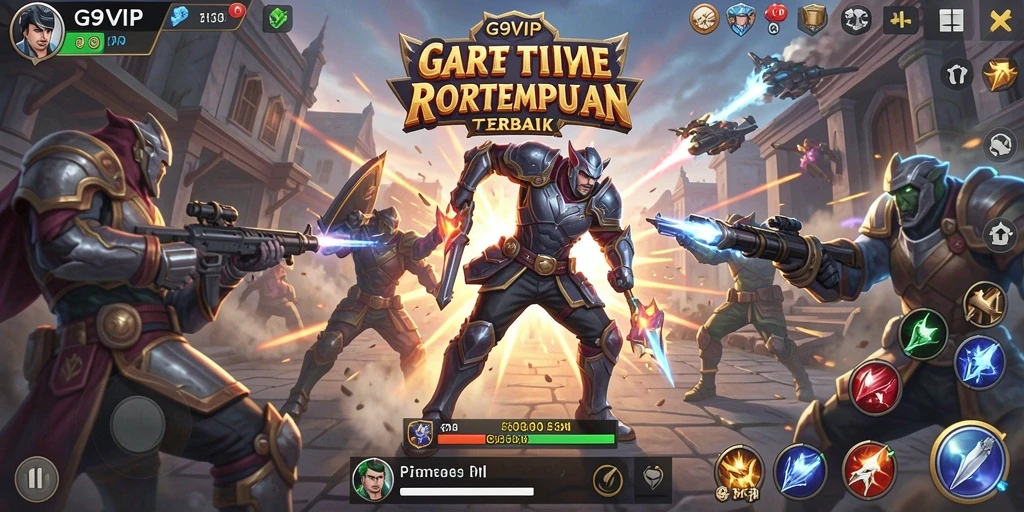 Screenshot G9VIP menunjukkan aksi pertempuran yang intens di arena Battle Royale.