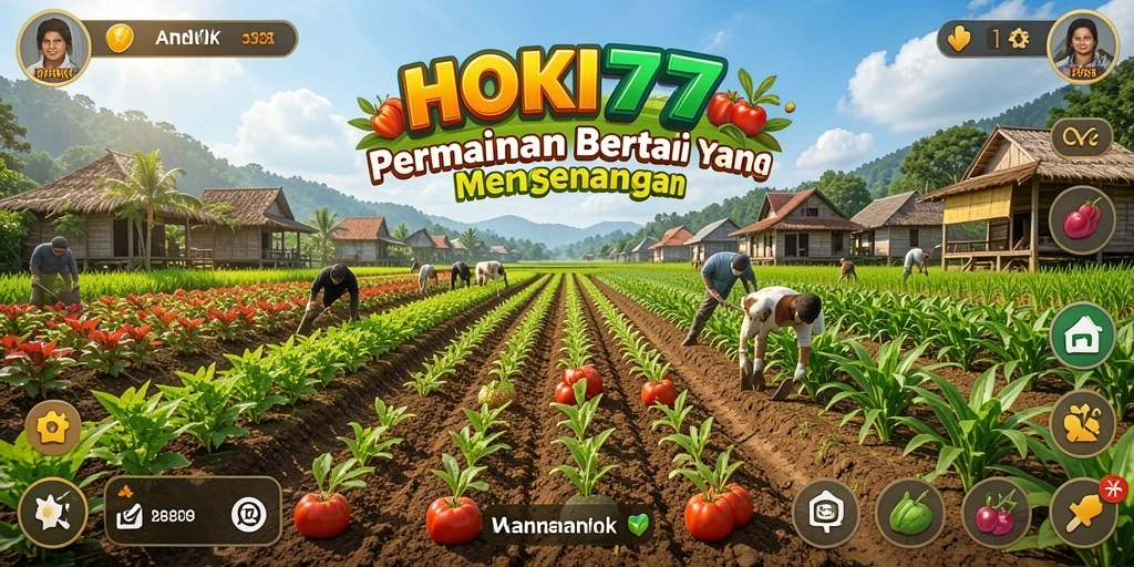 Tampilan gameplay HOKI777 dengan petani yang sedang bekerja di ladang.