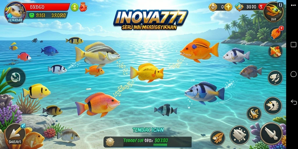 Screenshot gameplay INOVA777 menampilkan aksi seru menembak ikan.