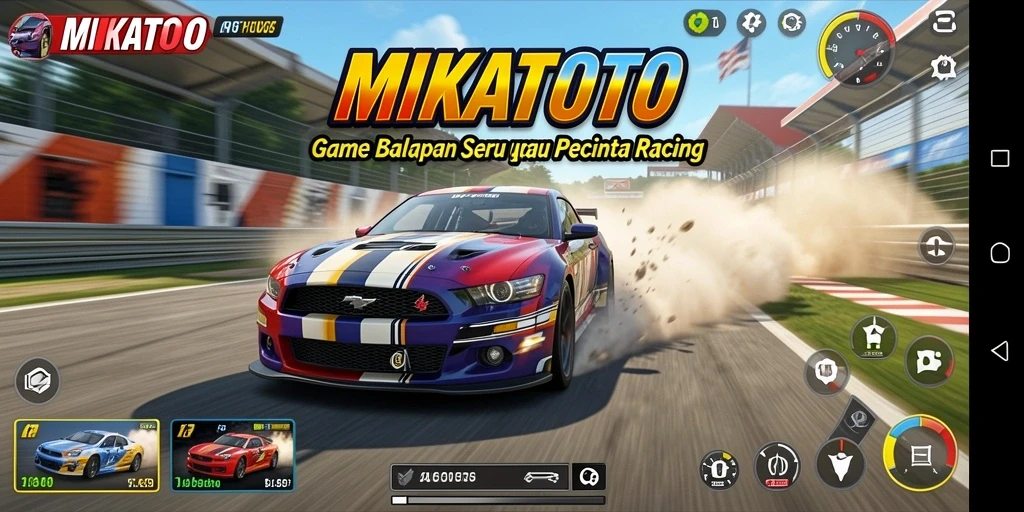 Screenshot gameplay MIKATOTO menampilkan aksi balapan yang mendebarkan.