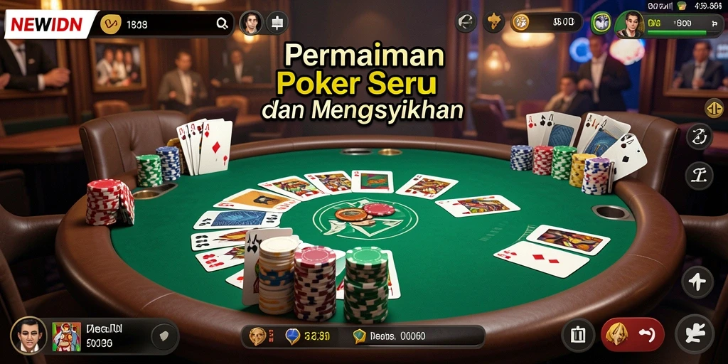 Tampilan gameplay seru dari aplikasi NEWIDN yang menampilkan aksi poker.