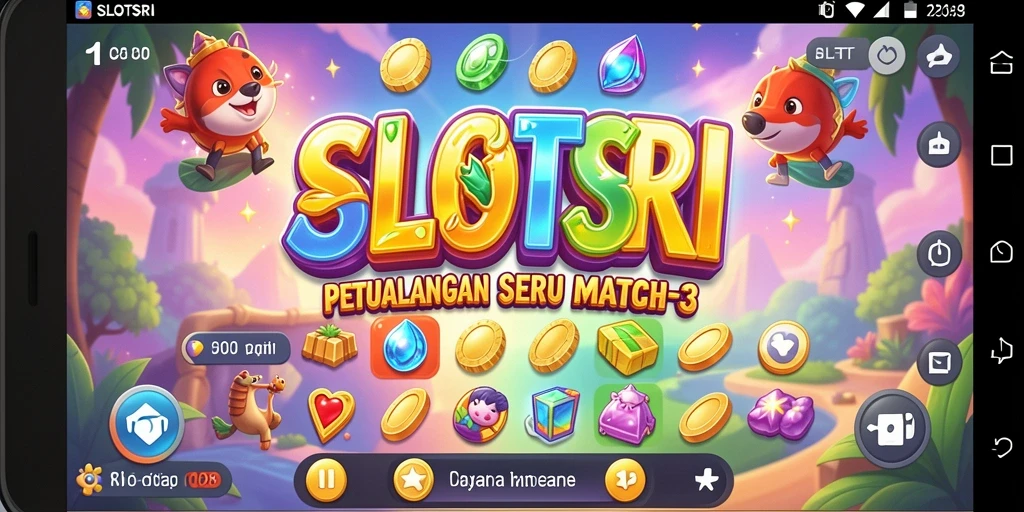 Tampilan gameplay SLOTSRI dengan simbol-simbol warna-warni yang menarik.